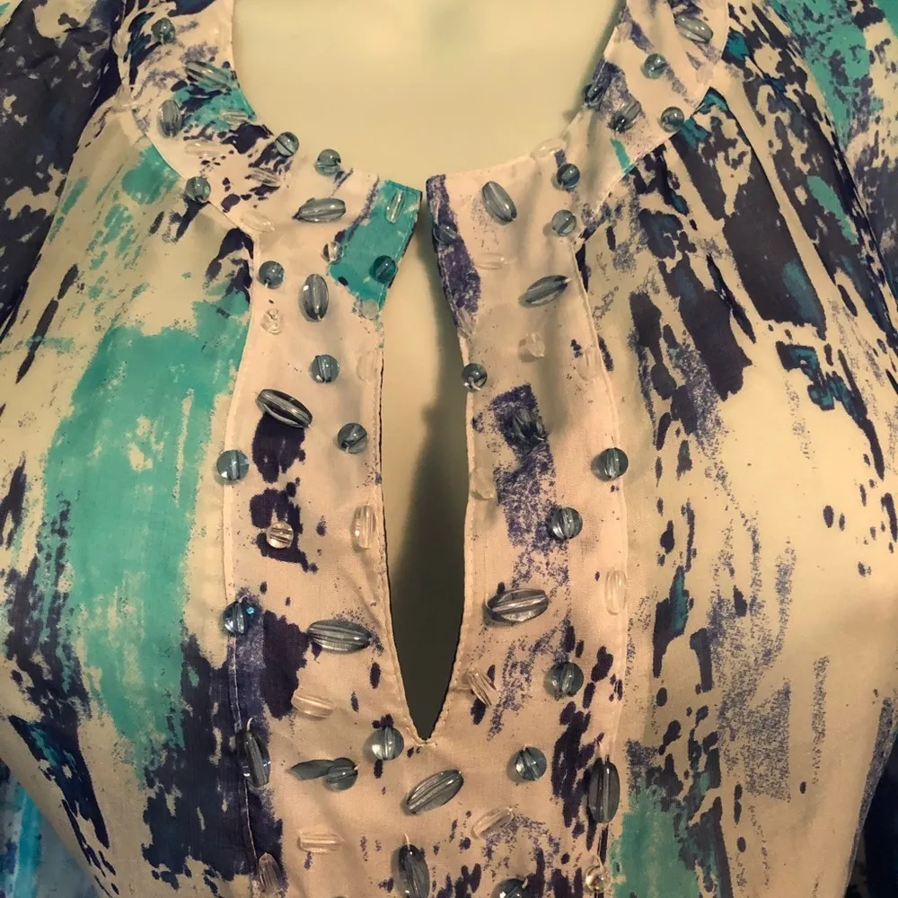 Soft Surroundings SILK Blue Water~Color Tunic Swim Cover ~Up Sz. 3X Beading - Image 3