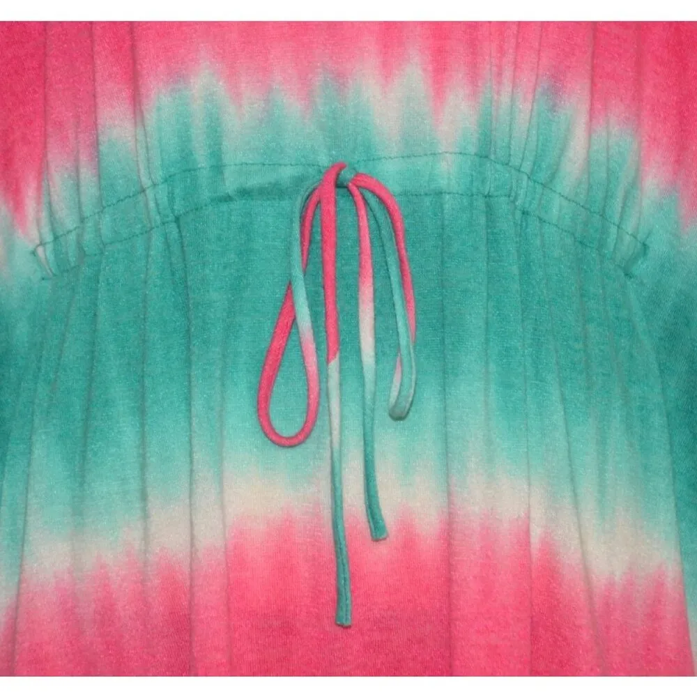 Oddy Soft Ombre Pink Green Poncho Top Shirt Size L/XL Summer Beach Cover Kaftan - Image 4