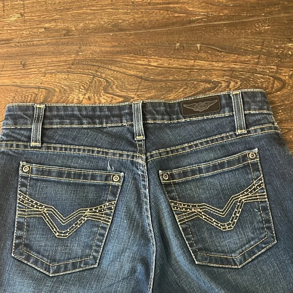 Harley-Davidson Jeans 6 Rhinestone Embellished Blue Denim Straight Leg Y2K Biker - Image 2