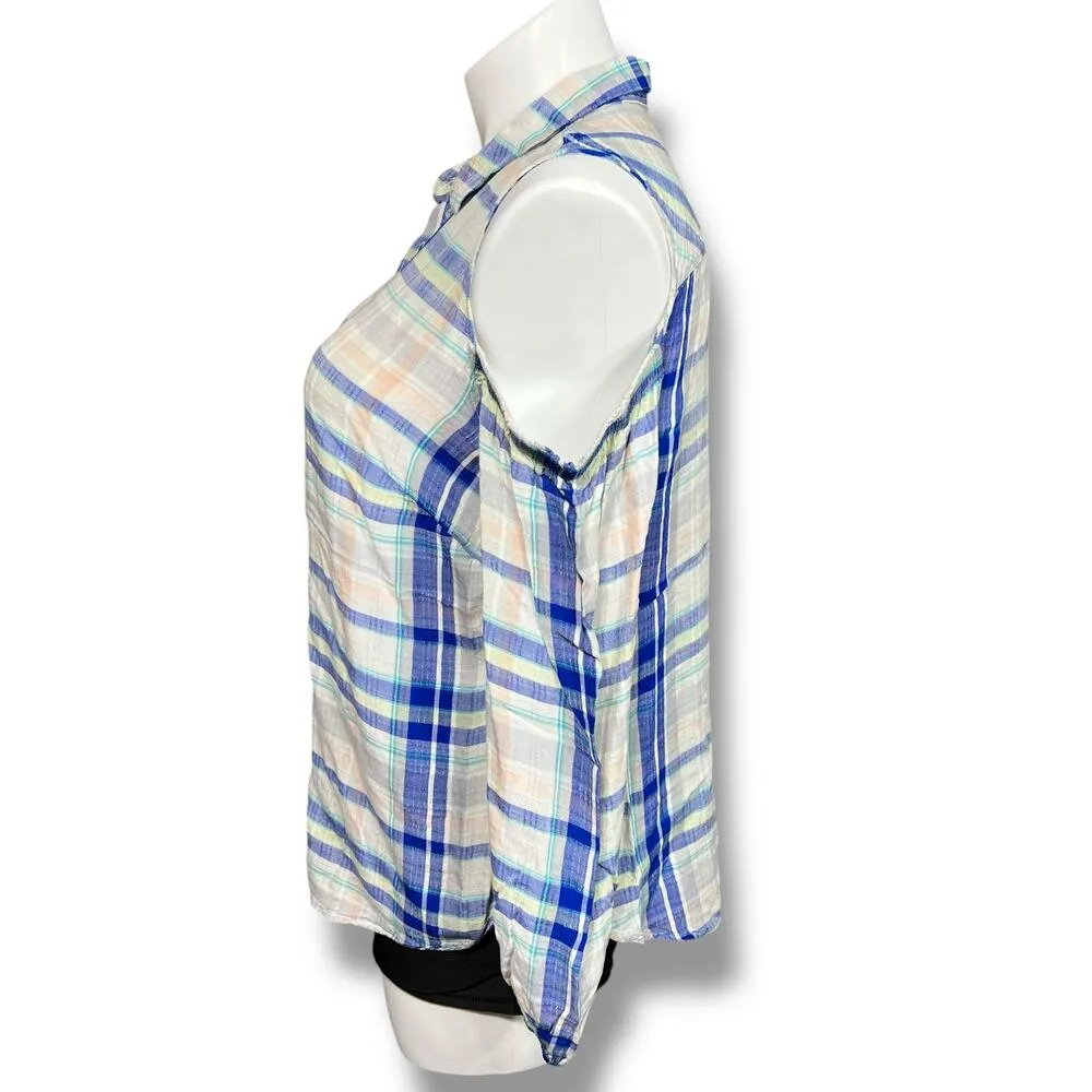 Maurices Womens Shirt Button Down Collared Cold Shoulder Long Sleeve Plaid 1X - Image 5