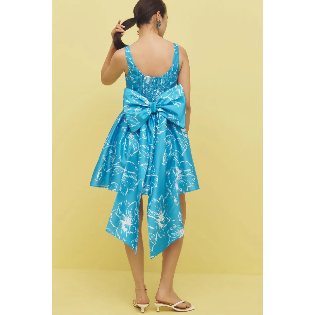 Anthropologie Hutch Back-Bow Basque Waist Blue Floral Mini Dress NWT Size S - Image 2