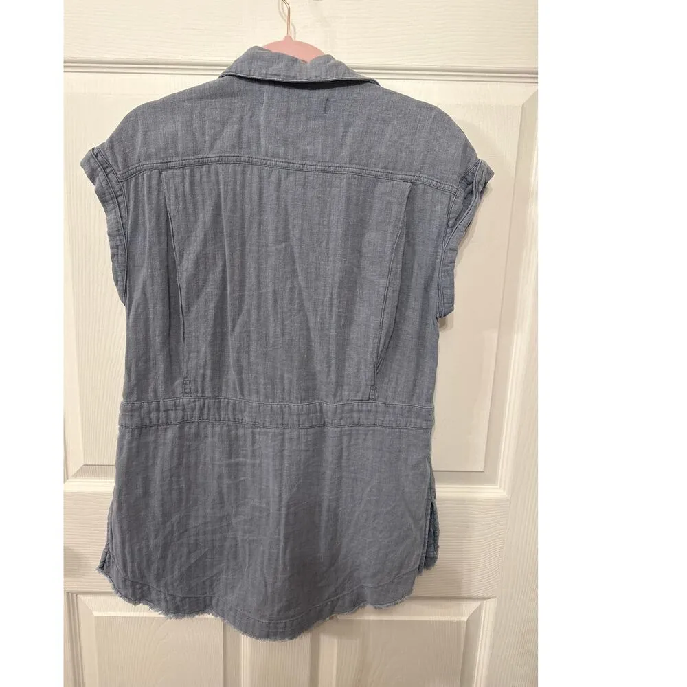 We the Free Just Say When Denim Blue Linen Blend Tunic Top, XS - Image 8