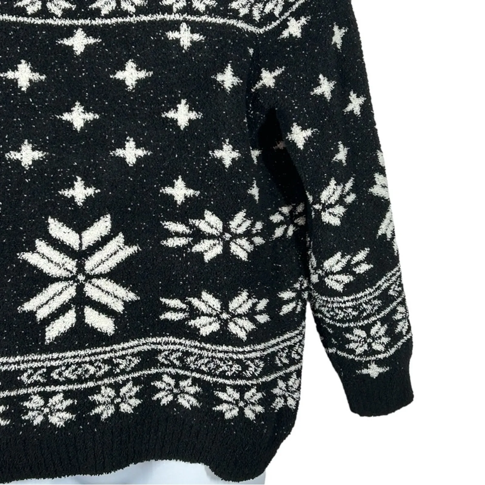 Barefoot Dreams CozyChic Seaside Pullover Black Fair Isle Sweater Large - Image 7