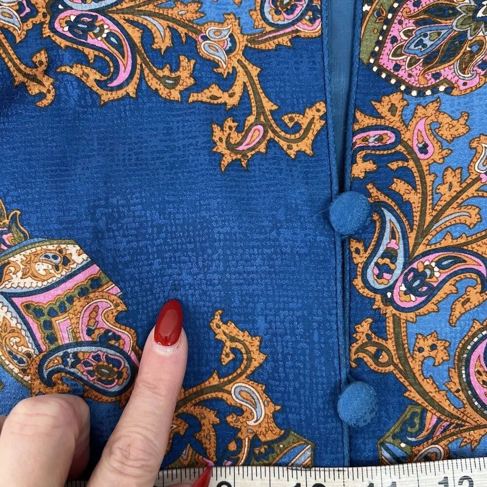 Adrianna Papell Size 14 Jacket Topper 100% Silk Button Front Teal Blue Paisley - Image 10