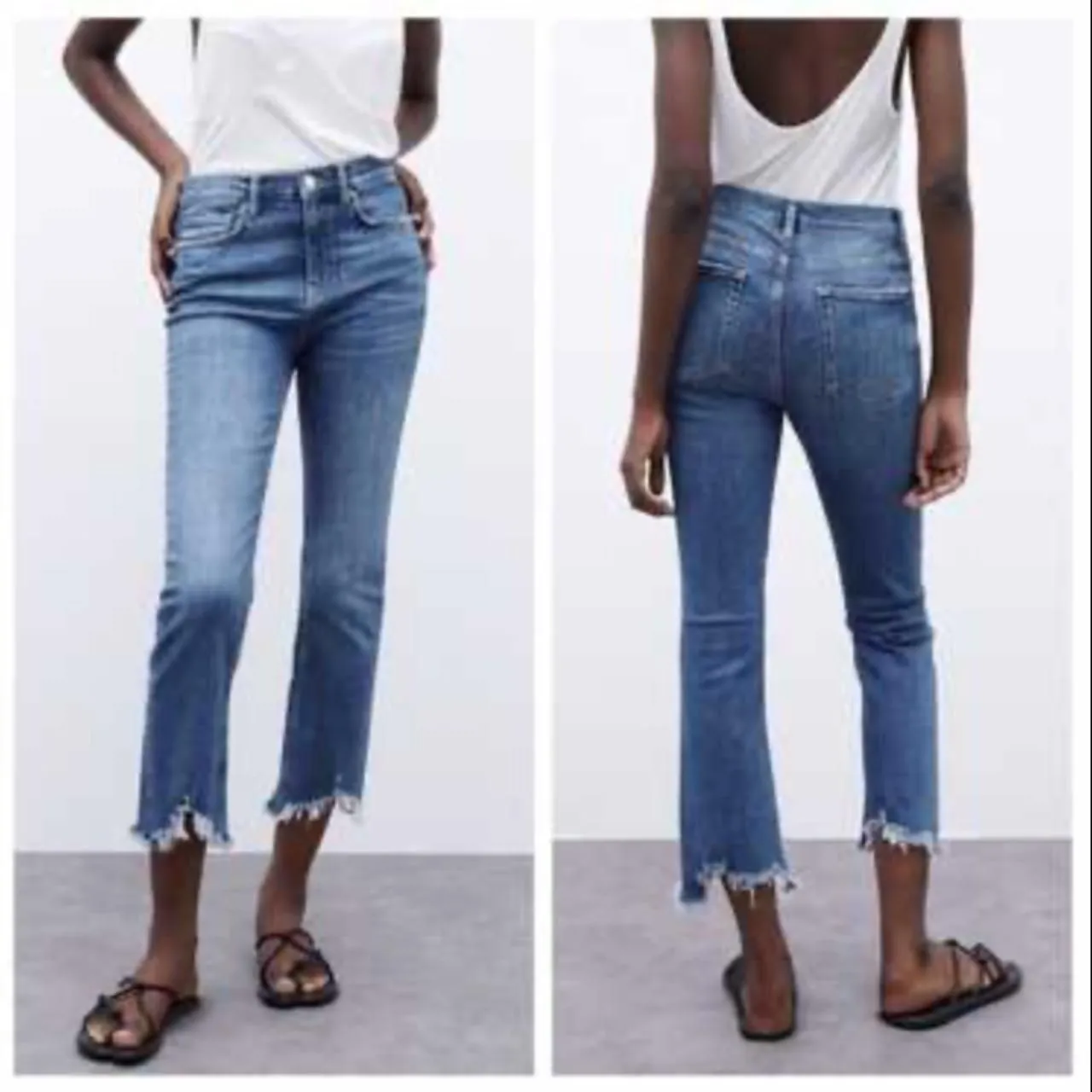 Zara Blue Bootcut Raw Hem High Waisted Jeans - Size 4 - Image 2