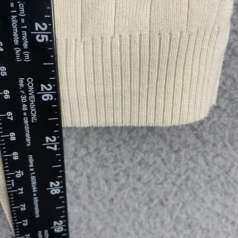 Linda Matthews Women L Cream Ribbed Belted Scoop Neck‎ Sweater NWOT Size L - Image 6