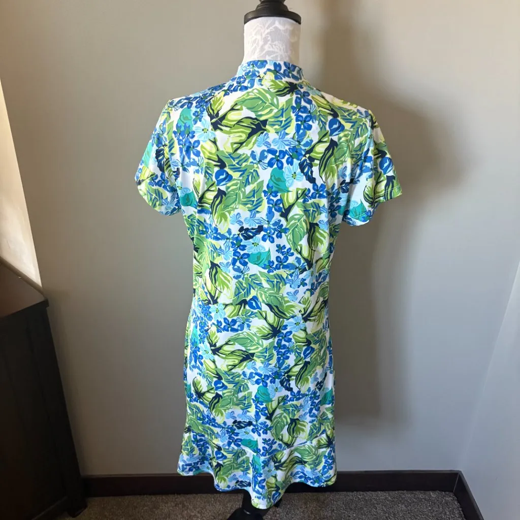 TAIL Womens Golf Dress Athletic Short Sleeve Floral Colorful Green Blue Medium - Image 4