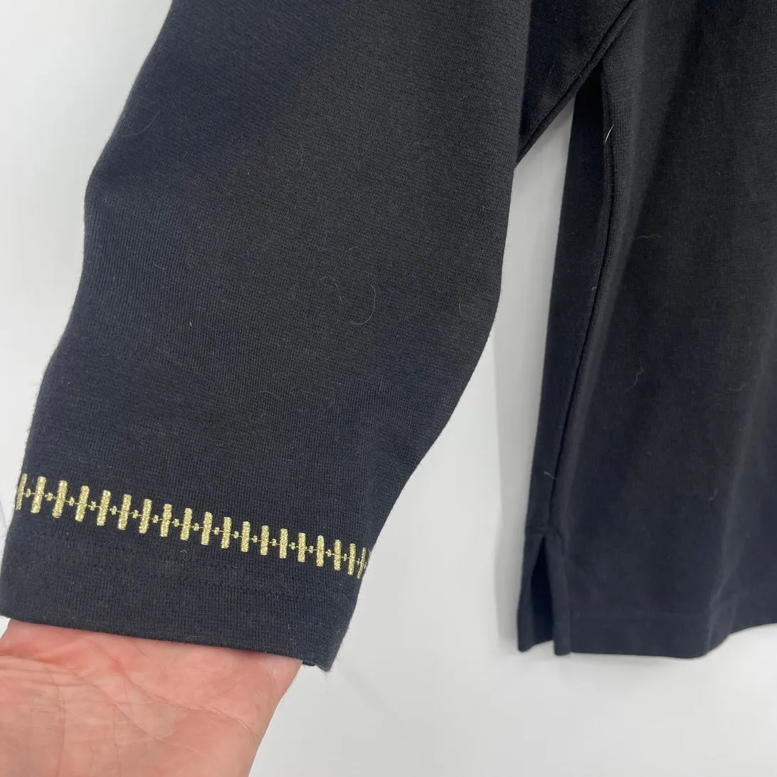 Vintage Y2K Bechamel 1/4 Zip Womens Top Sz 2X Metallic Gold Trim Pullover Glam Black - Image 3