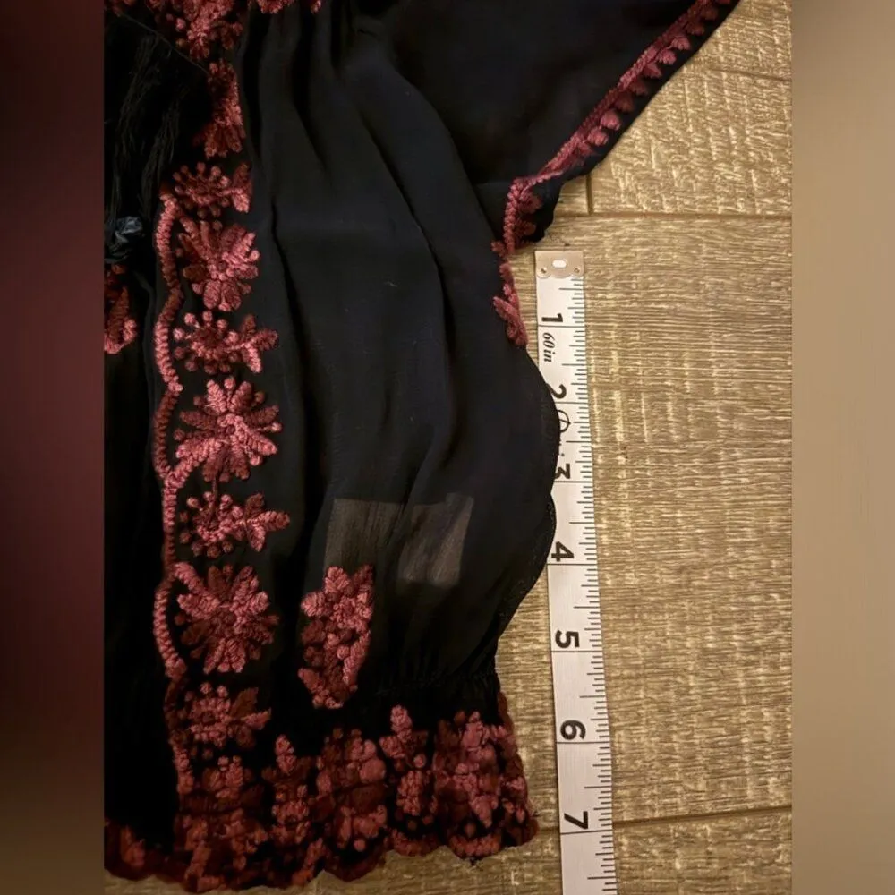 Free People Black Sheer Lace Embroidered Crop Top Tank Medium Purple Festival - Image 4