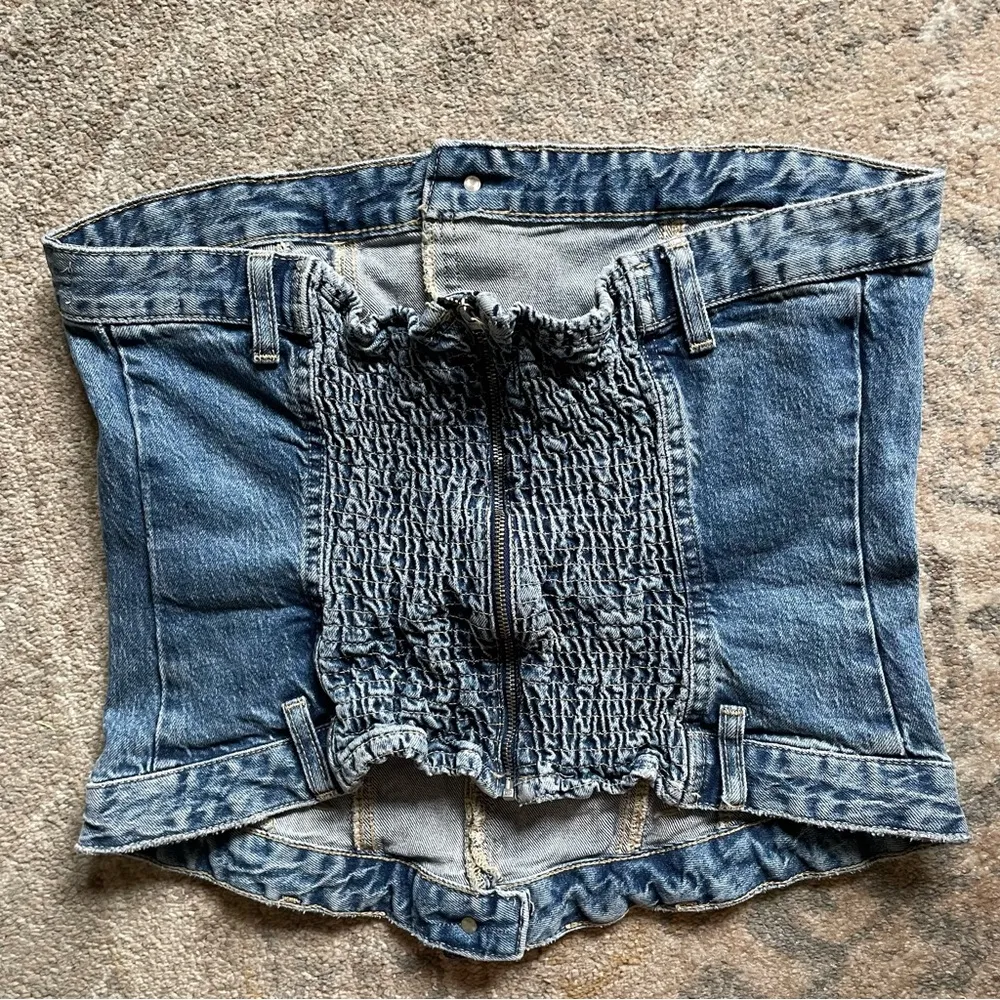 Zara Blue Denim Jean Strapless Bustier Corset Top XXL - Image 2