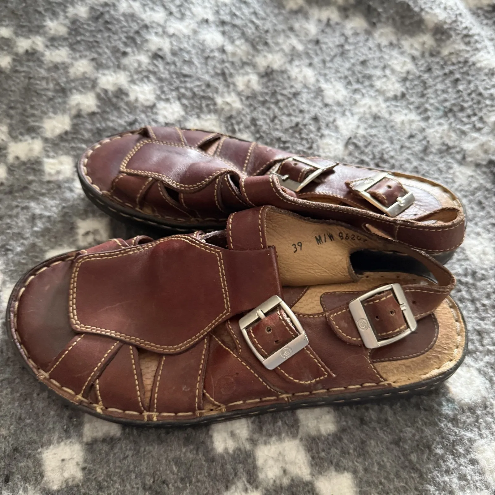 Born Shoes Fisherman Sandals Mens‎ Size 8 EU 39 Leather Buckle Comfort Brown - Image 5
