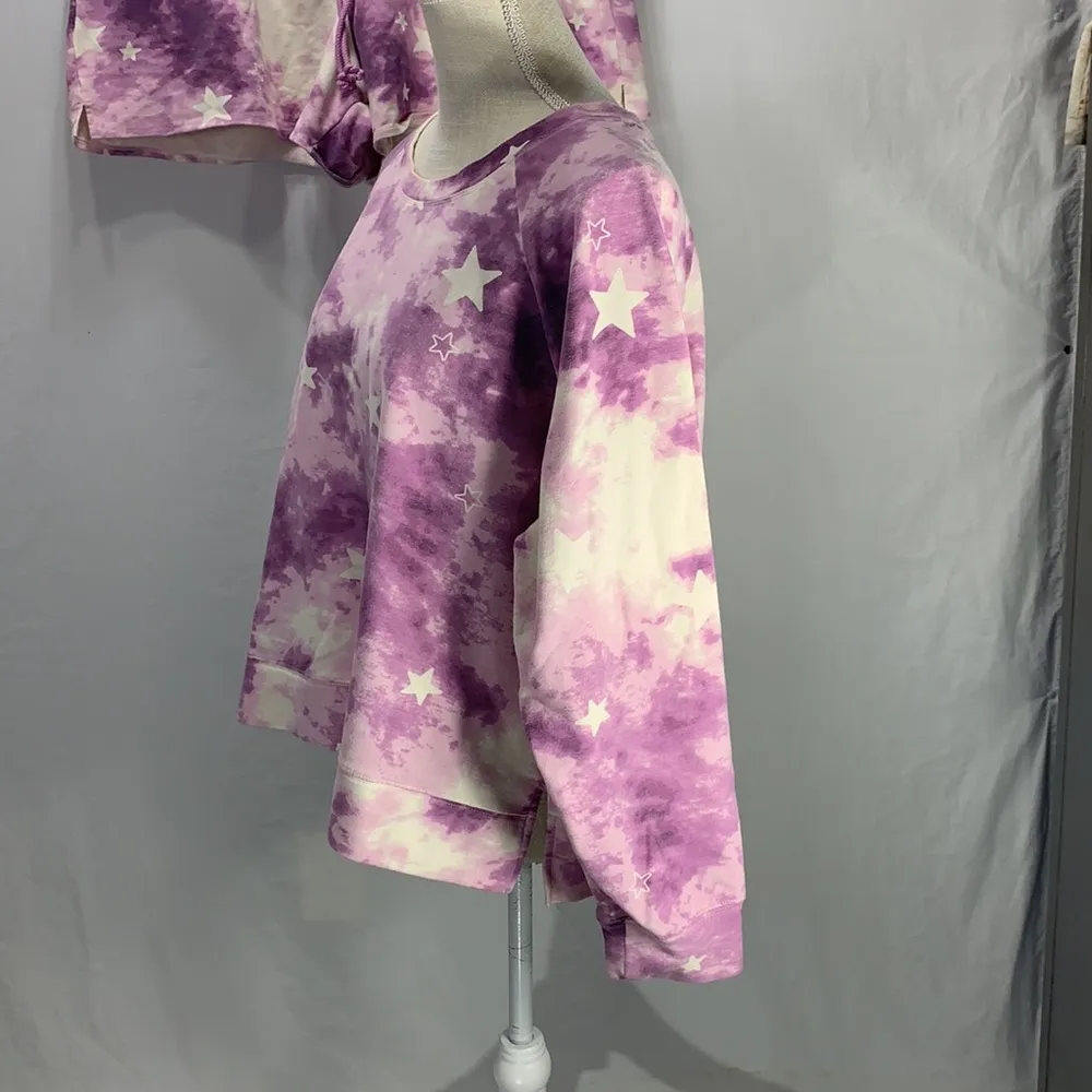 Wildfox Tie Dye Stars Purple Long Sleeve Top and Shorts Set Size XXL - Image 3