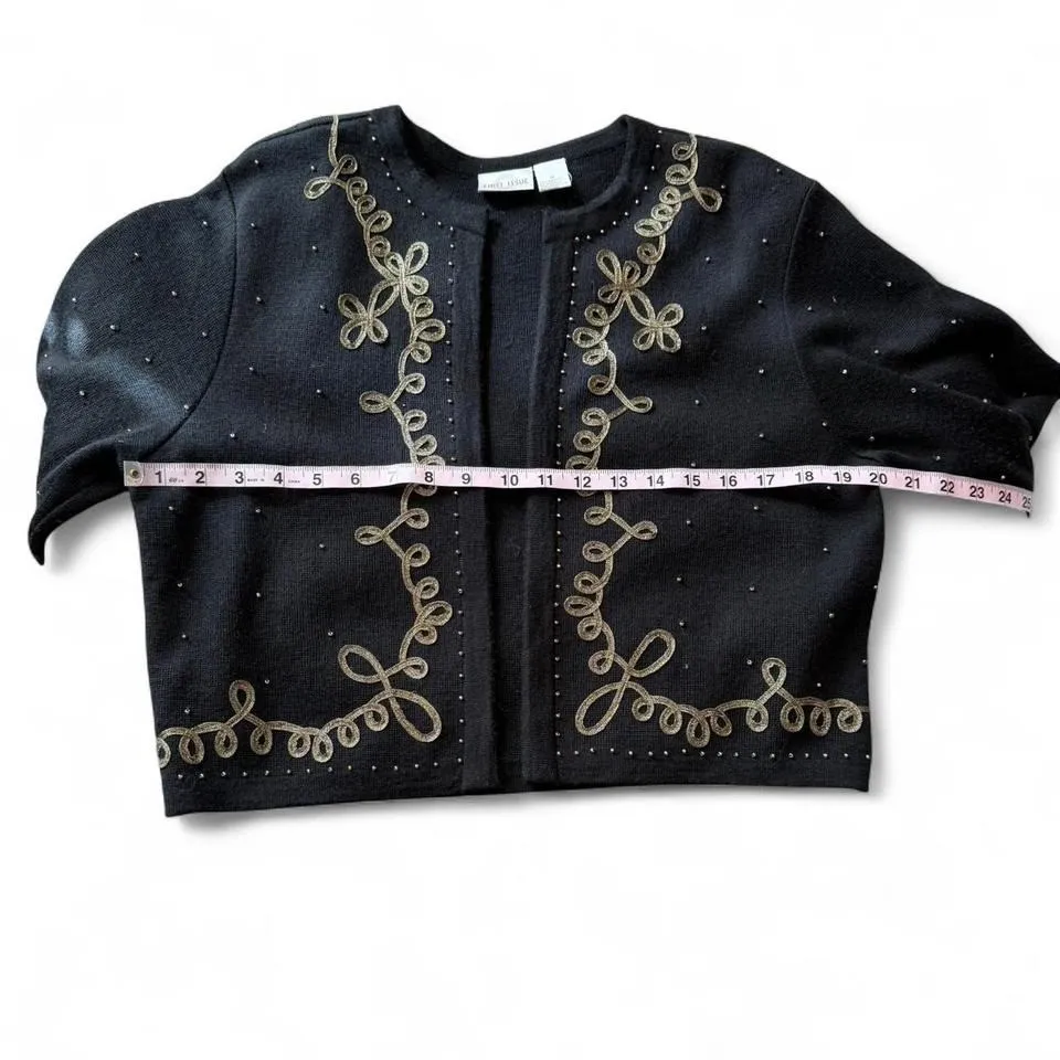 Embroidered/Beaded‎ Open Cardigan Sweater Black Size M - Image 7