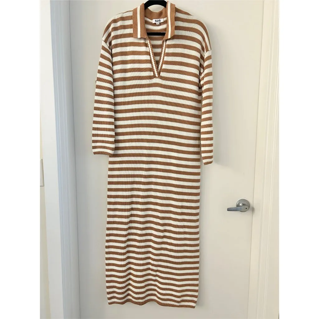 525 America Raya Stripe Polo Knit Sweater Dress in Walnut Multi Size M LIKE NEW - Image 4