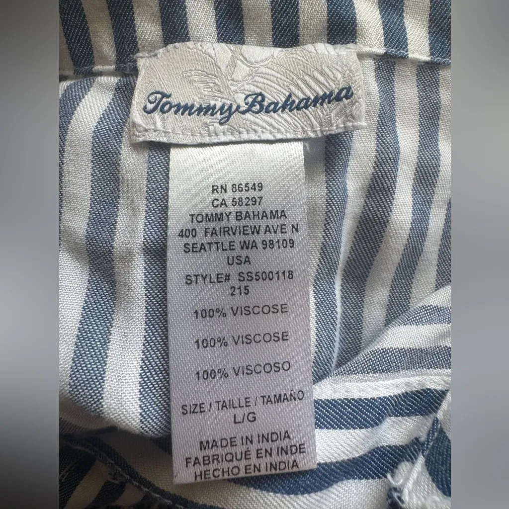 Womens Tommy Bahama Chambray Stripe Boyfriend Raw Hem Shirt Swim Cover-Up Large - Image 7