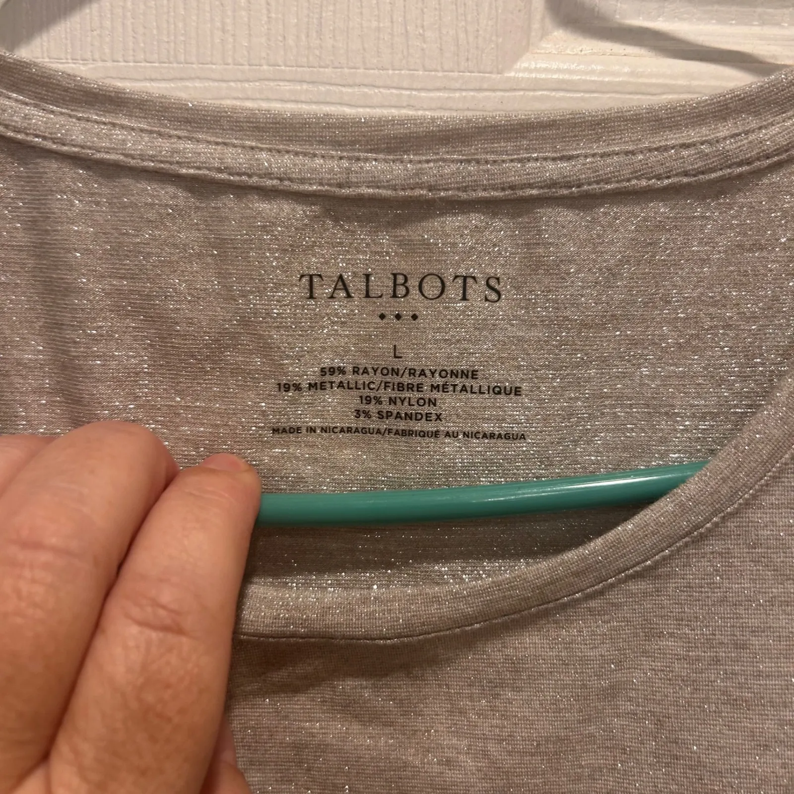 Talbots Women's‎ Size Large Gold Metallic Sparkle Knit Tee Shirt Nautical Party - Image 4