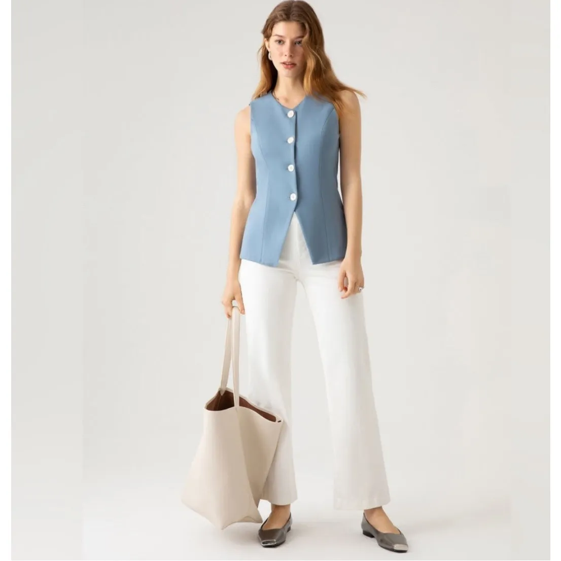 Brand New OGL Women's Size Small White Button Down Sleeveless Top Blouse - Image 2