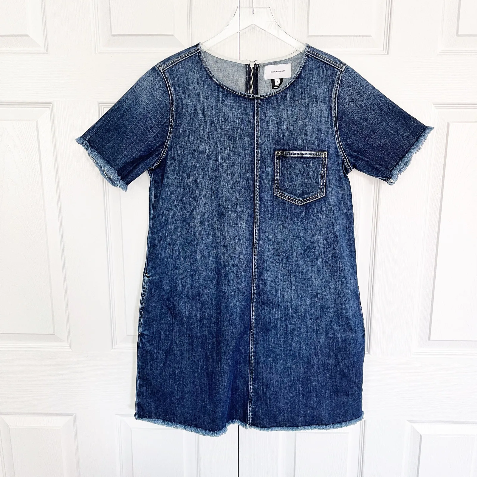 Current/Elliott The Frayed Edge Denim Shift Dress - Image 3
