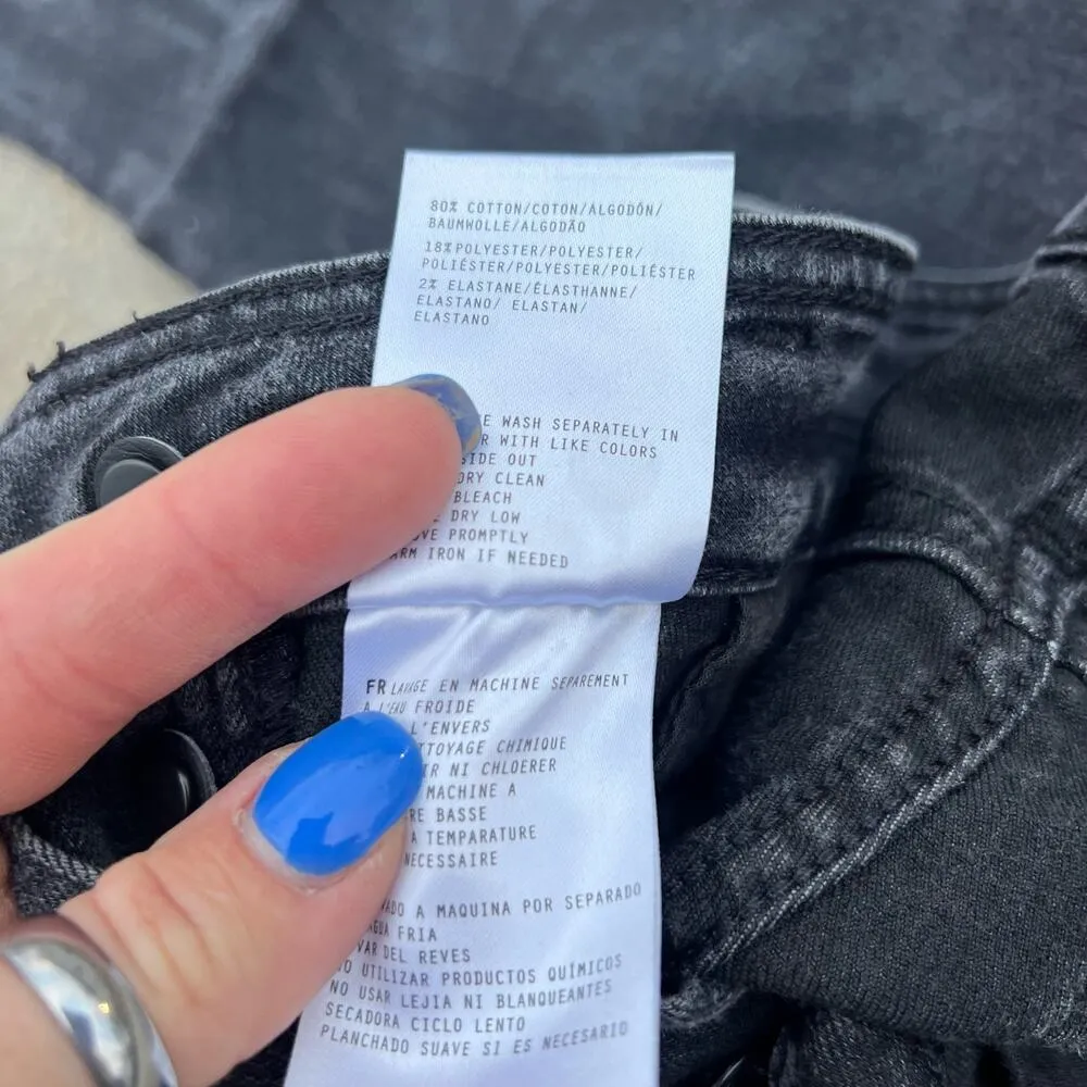 Miss Me Black High Rise Flare Jeans Frayed Hem Button Fly 29x34 - Image 6