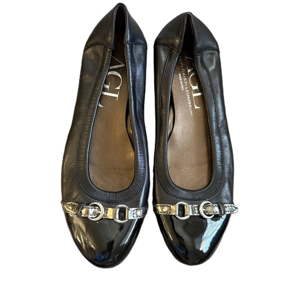AGL Attilio Giusti Leombruni Monika Black Patent Cap Toe Flats 39.5 (9.5) - Image 2