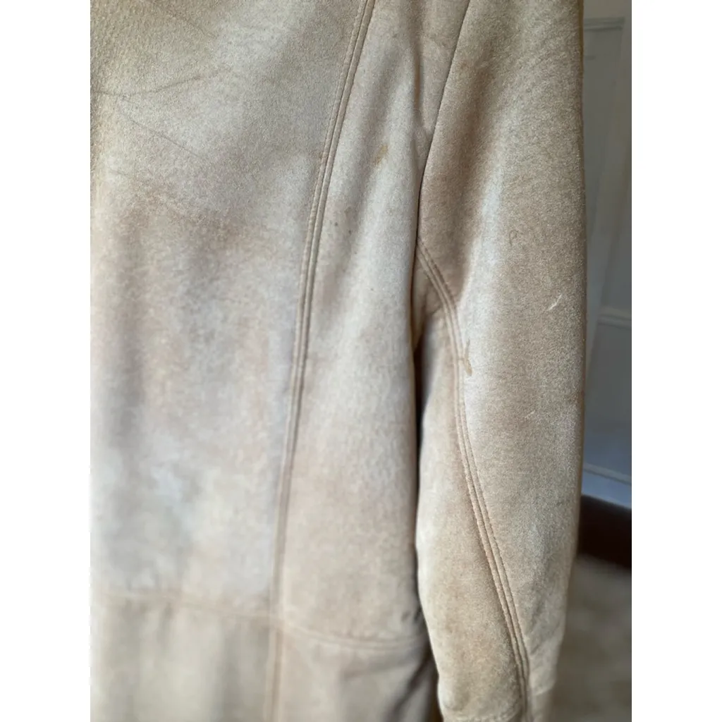 Leather Pennylane Longline Coat L LNR Faux Fur Lined Boho 70s Y2K Boho Retro VTG Tan Size L - Image 13