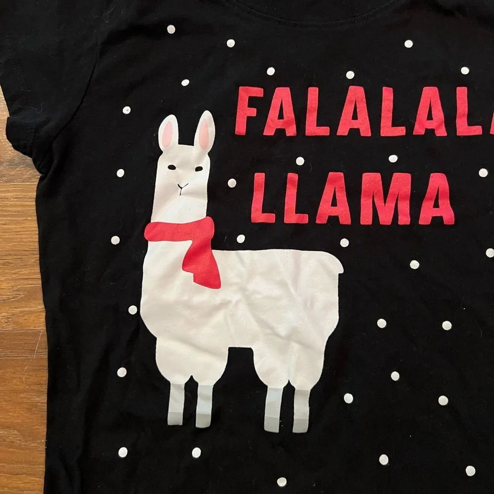 Christmas Falalala Lama Juniors Black T - Image 2