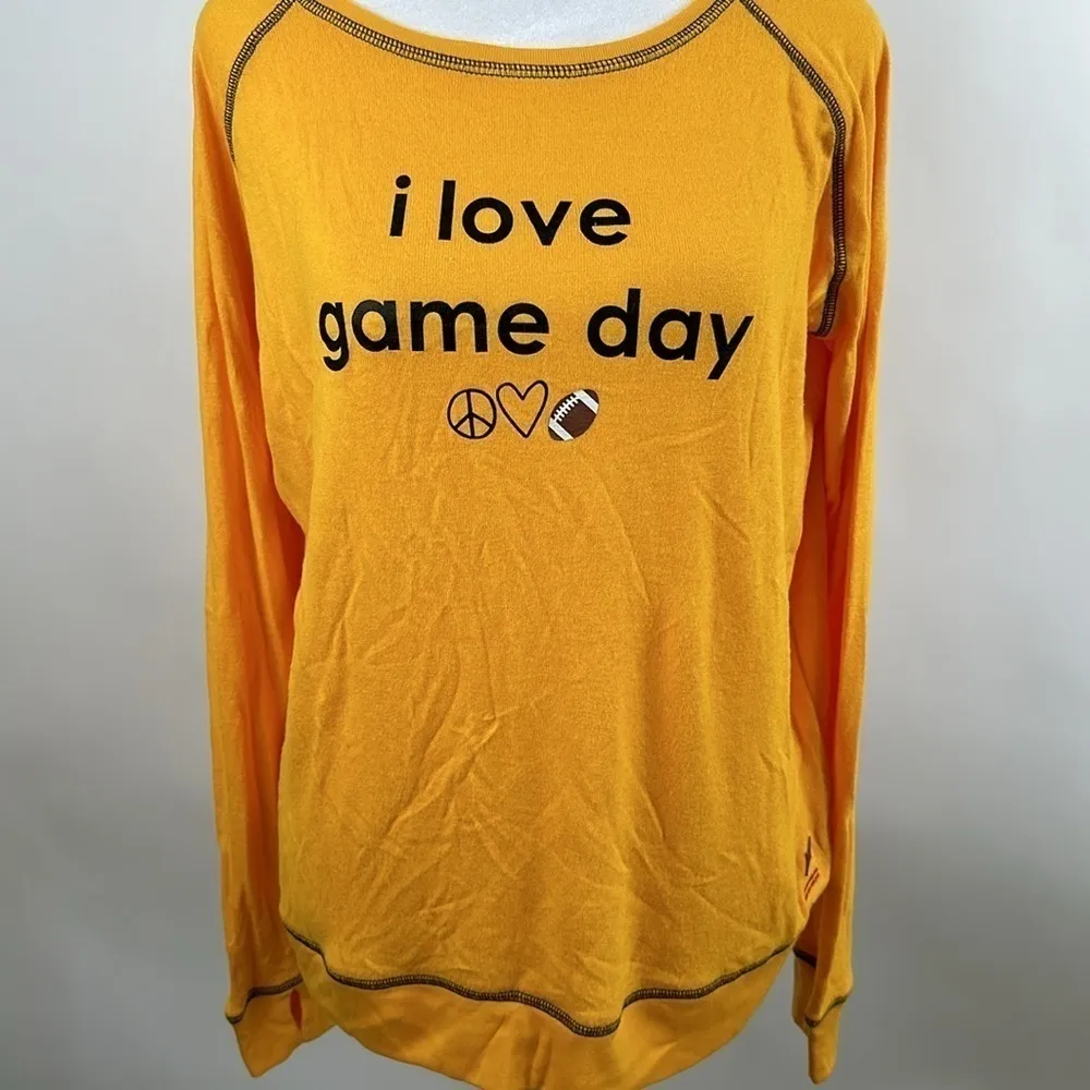 Peace Love World Yellow “I Love Game Day” Long Sleeve T-shirt Size XS - Image 2
