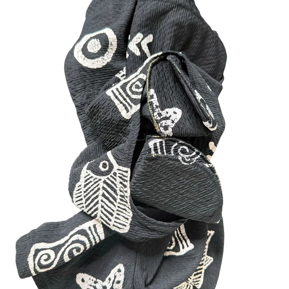 Artsy‎ BOHO Black Top Women Size S Fish Doodle Print Crinkle Art To Wear Fashque - Image 4