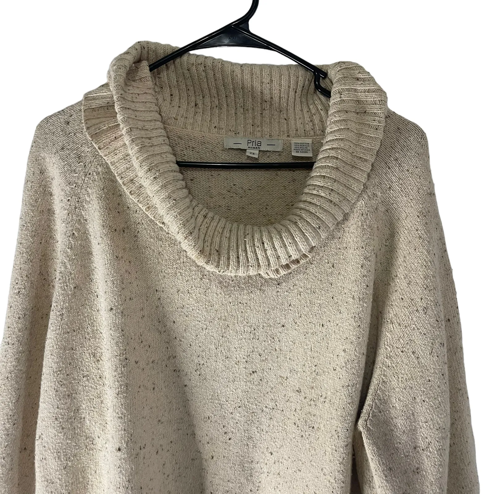 Pria Plus Size 2XL‎ Tan Speakled Cowl Neck Sweater - Image 2