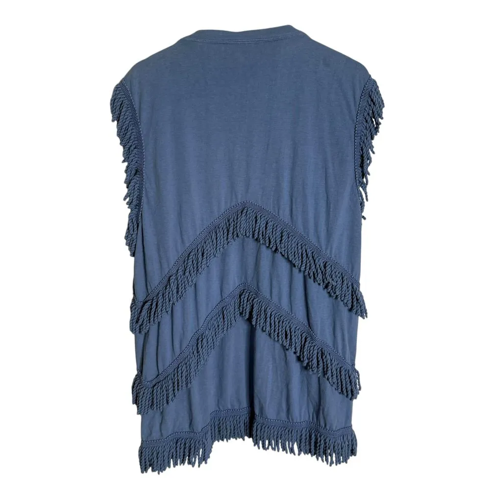 Cache  Blue Sleeveless Shaggy Fringe‎ Vest Open Front Layering Top Statement OS - Image 7