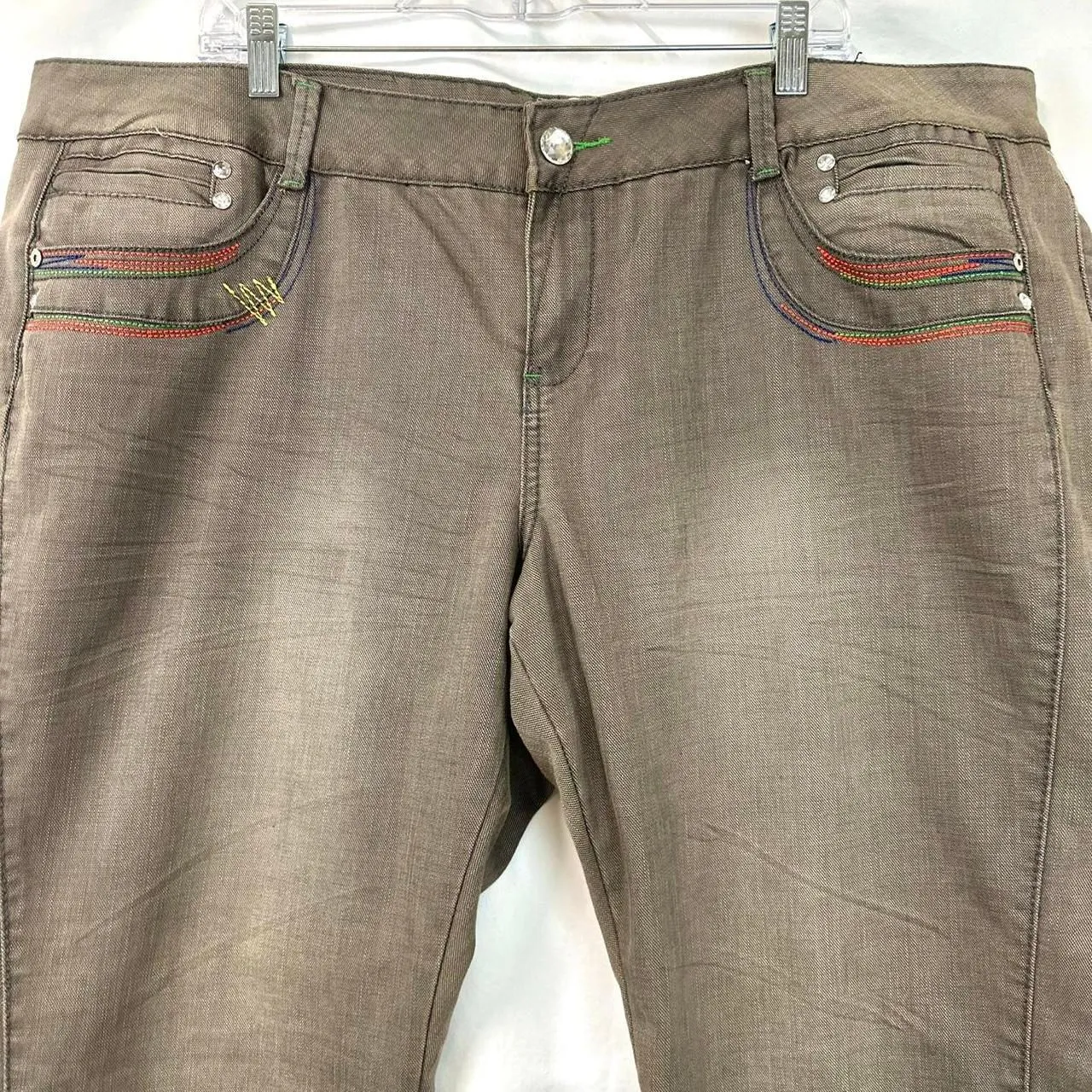 AKADEMIKS NWT Brown Embroidered Straight Slim Jeans Womens Plus 24 2000s Y2K - Image 2