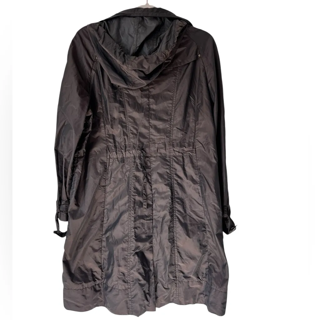 Cole Haan Women’s Metallic Dark Brown Hooded Lightweight Trench Coat Zip Closure - Image 2