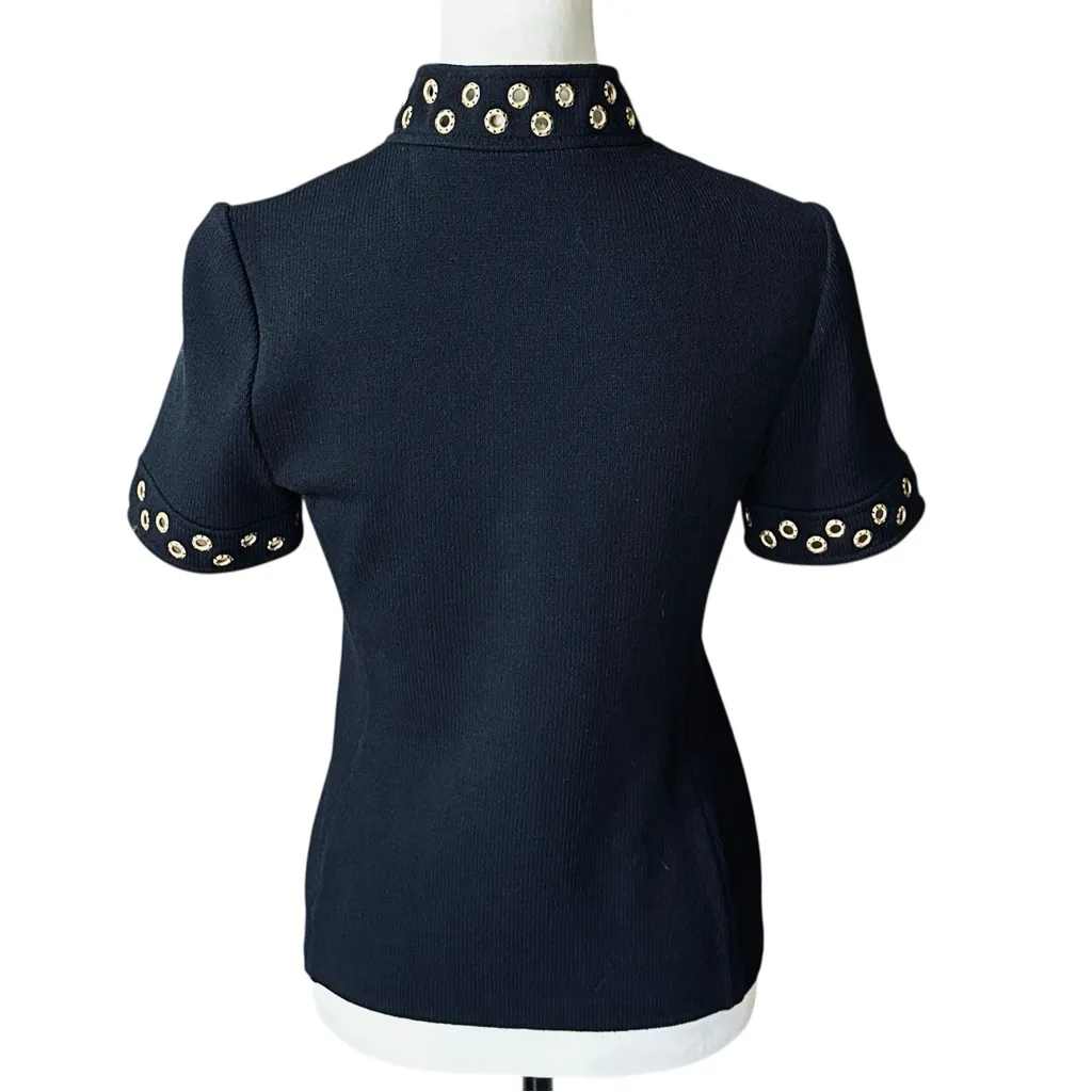St. John  Dark Blue Short Sleeve Top with Metallic Details Sz 2 - Image 4
