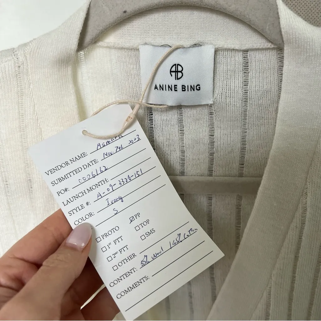 NWT Anine Bing Hazel Striped Cardigan Button Down Sweater in Ivory / Cream - Image 5