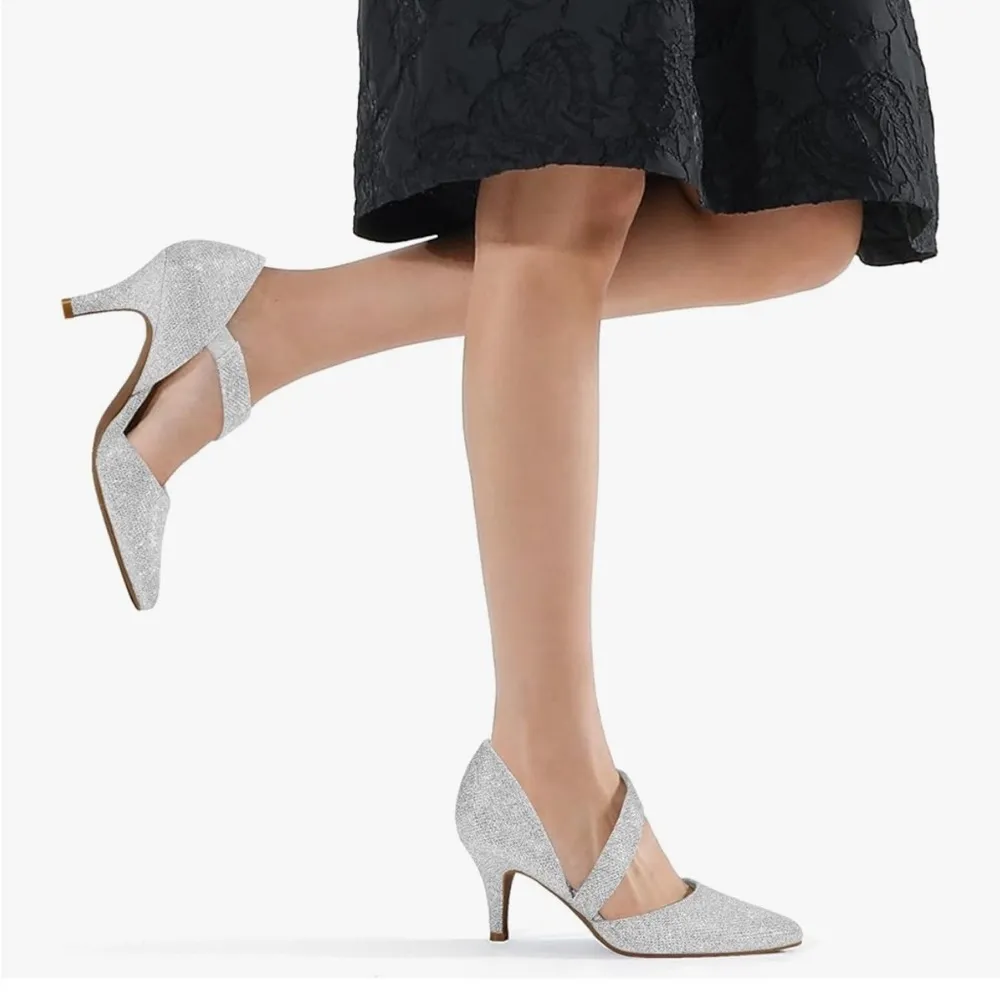 mysoft Women's Pointed Toe Low Stiletto Heel Dress Pumps Silver Size 8.5 - Image 9