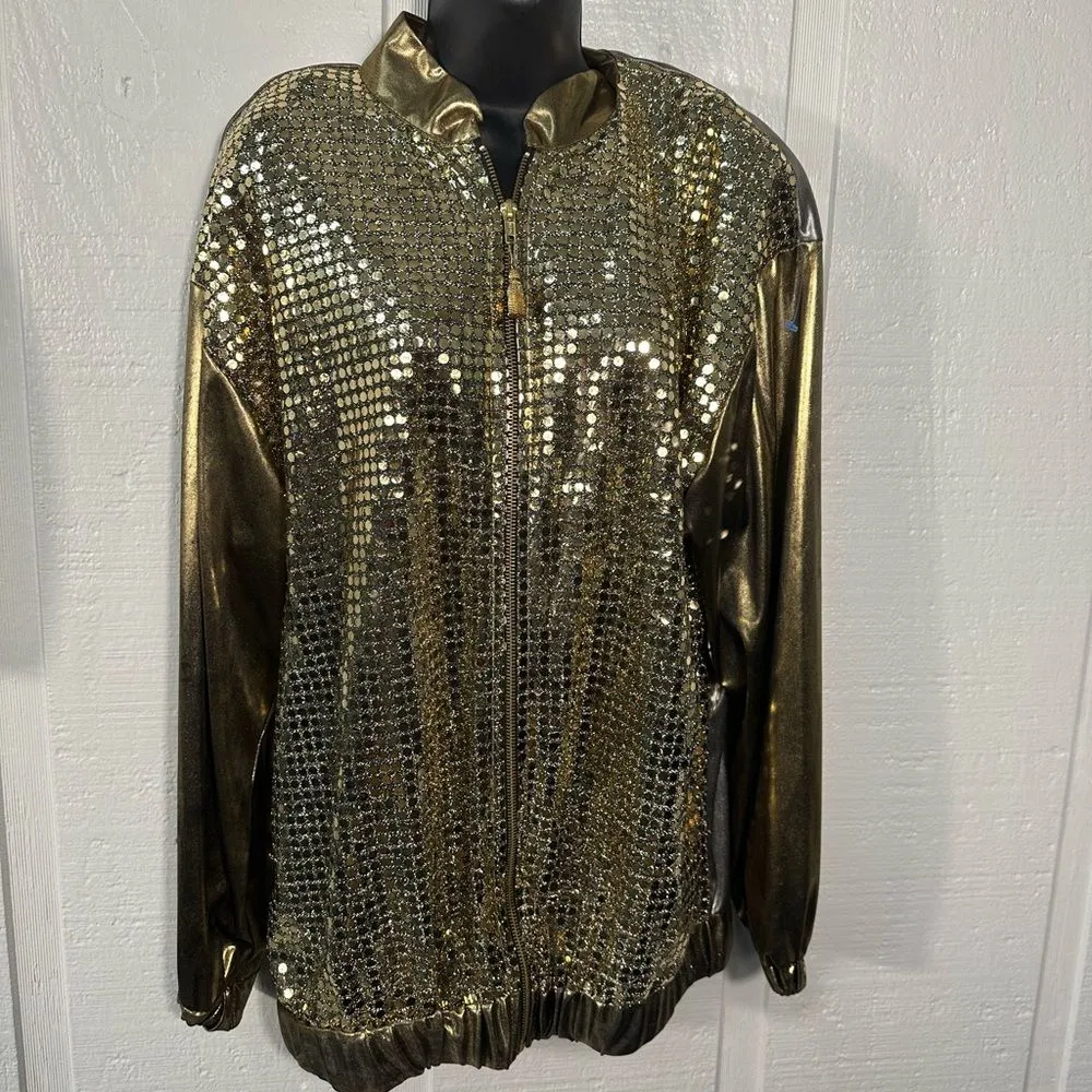Cerville Vintage Las Vegas Reflections Sequin Performance Jacket Size Medium EUC Gold - Image 3