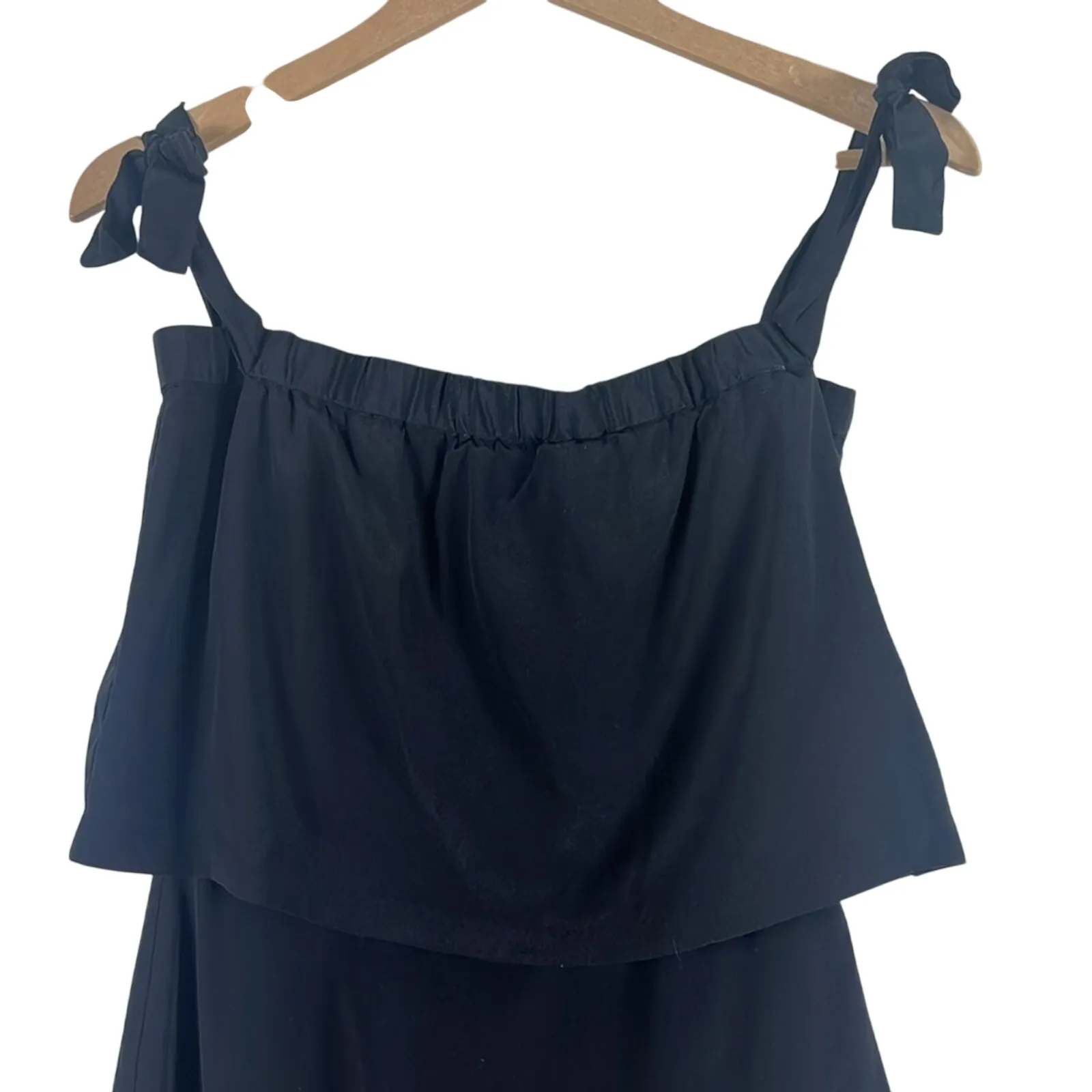 Madewell Mini Dress Womens S 100% Silk Black Off the Shoulder Clean Girl LBD - Image 4