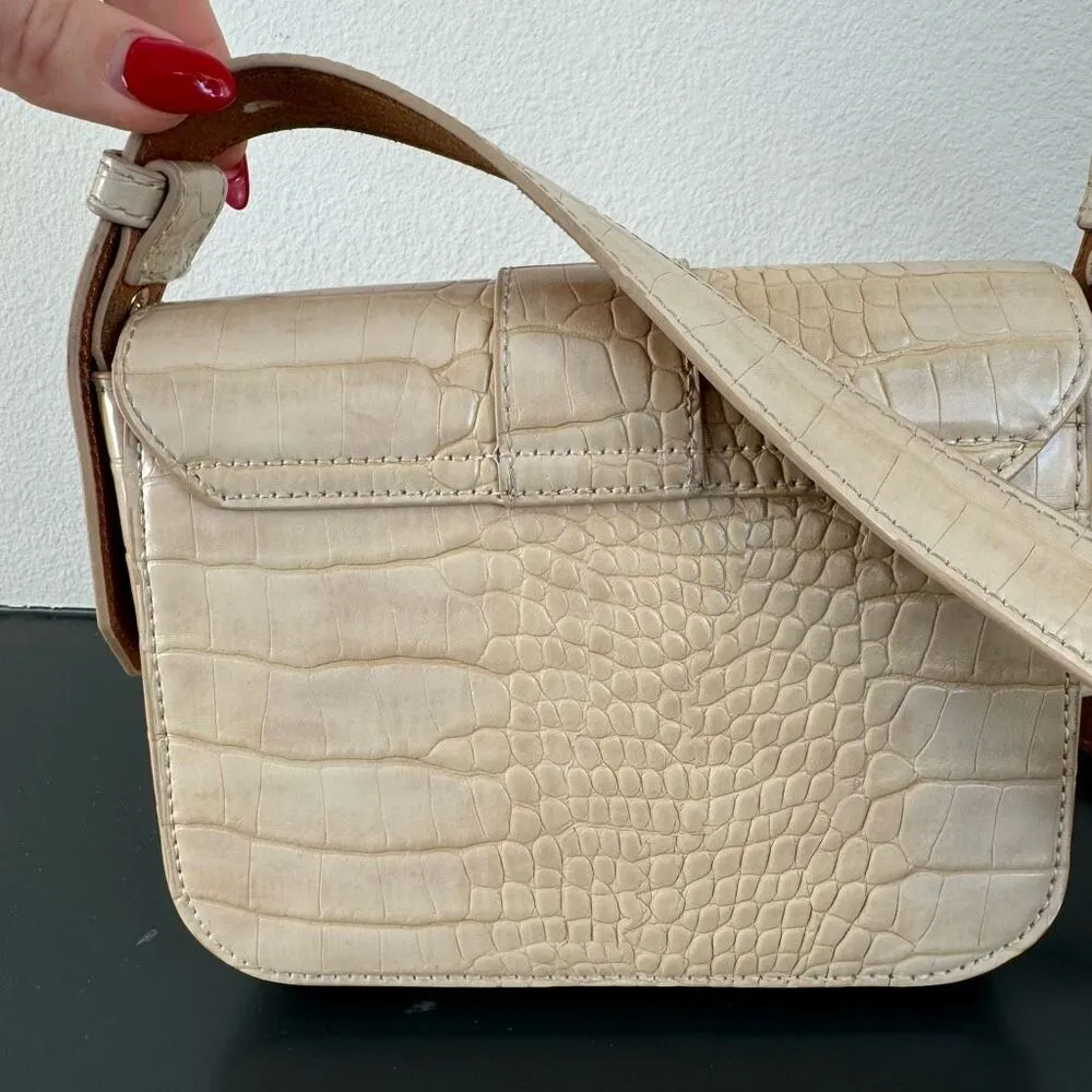 Most Wanted Crocodile Print Embossed Small Leather Saddlebag Mini Crossbody Tan - Image 4