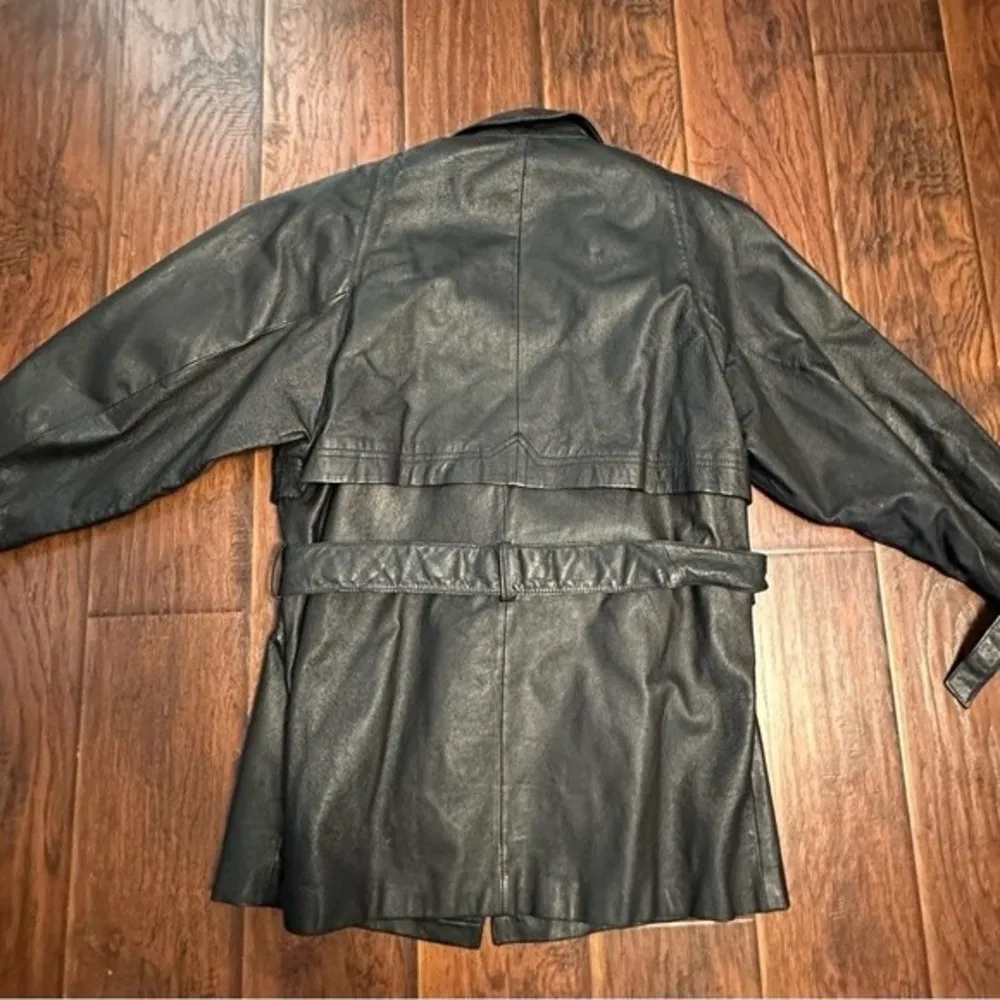 Black Leather Jacket medium‎ tie front vintage - Image 9