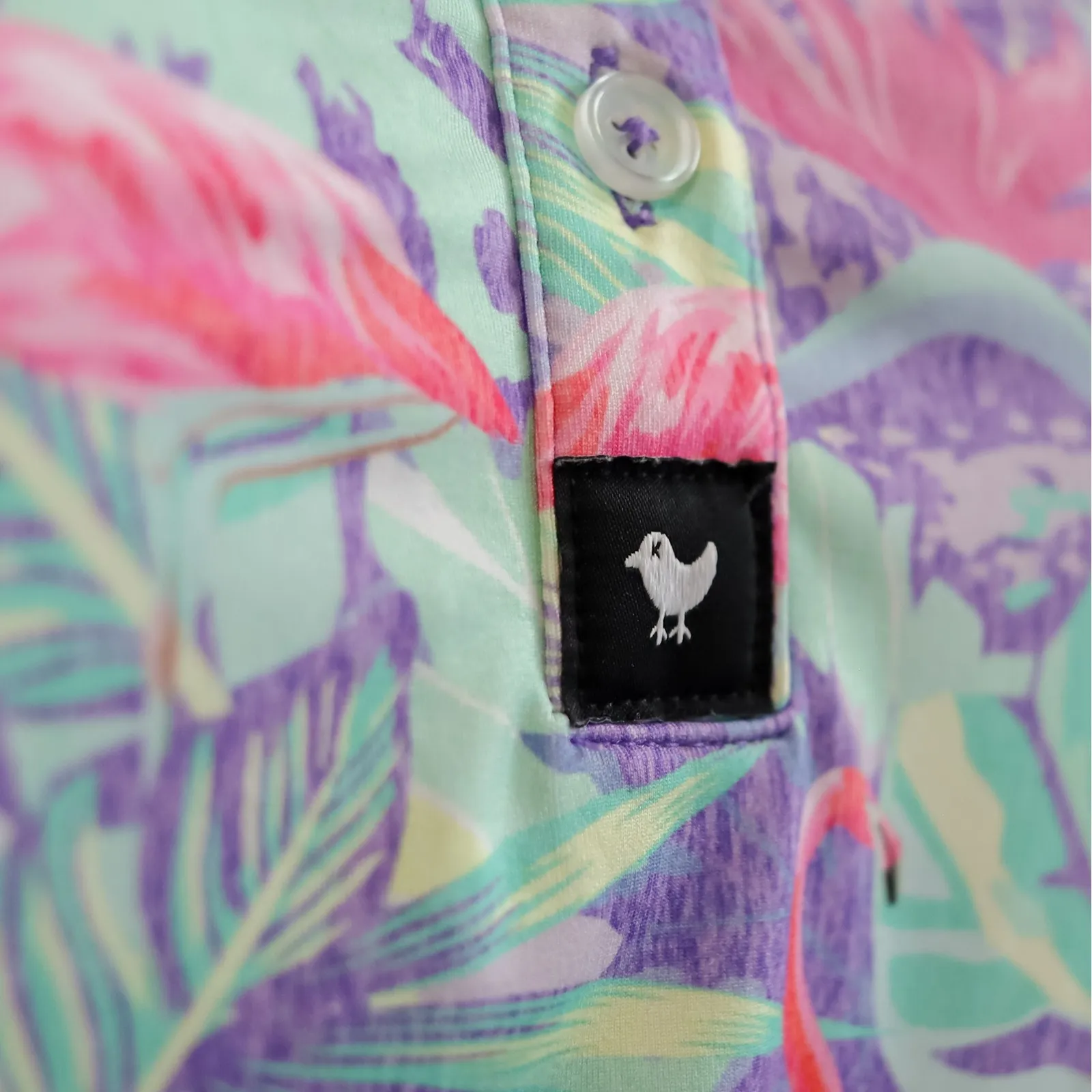 Bad Birdie Sleeveless Golf Polo Shirt Flamingo "Mingos"‎ Print Women's XS Purple - Image 8