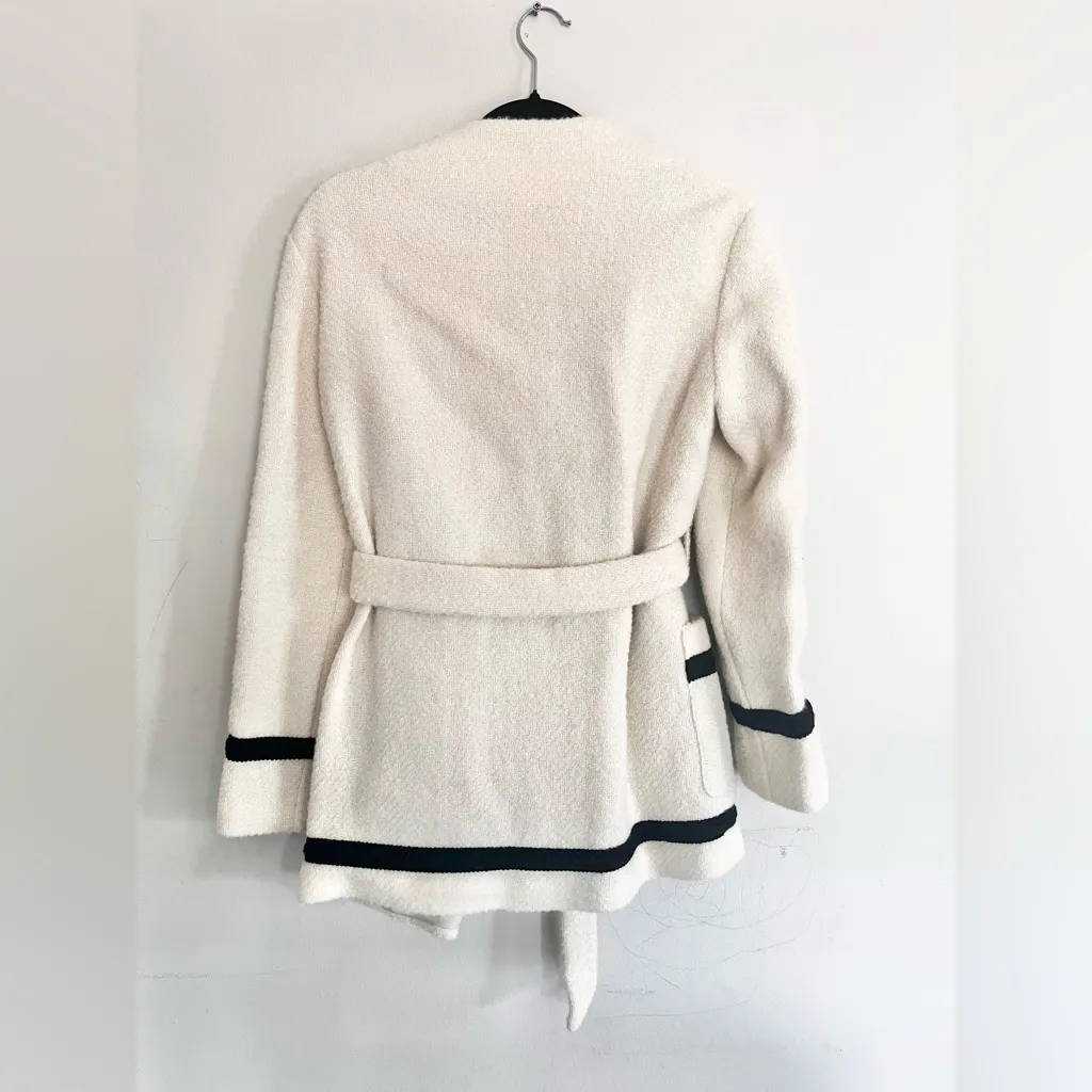 Rare NWT  Sezane Mike Coat Wrap Cardigan Sweater Black Cream Size 40 - Image 8