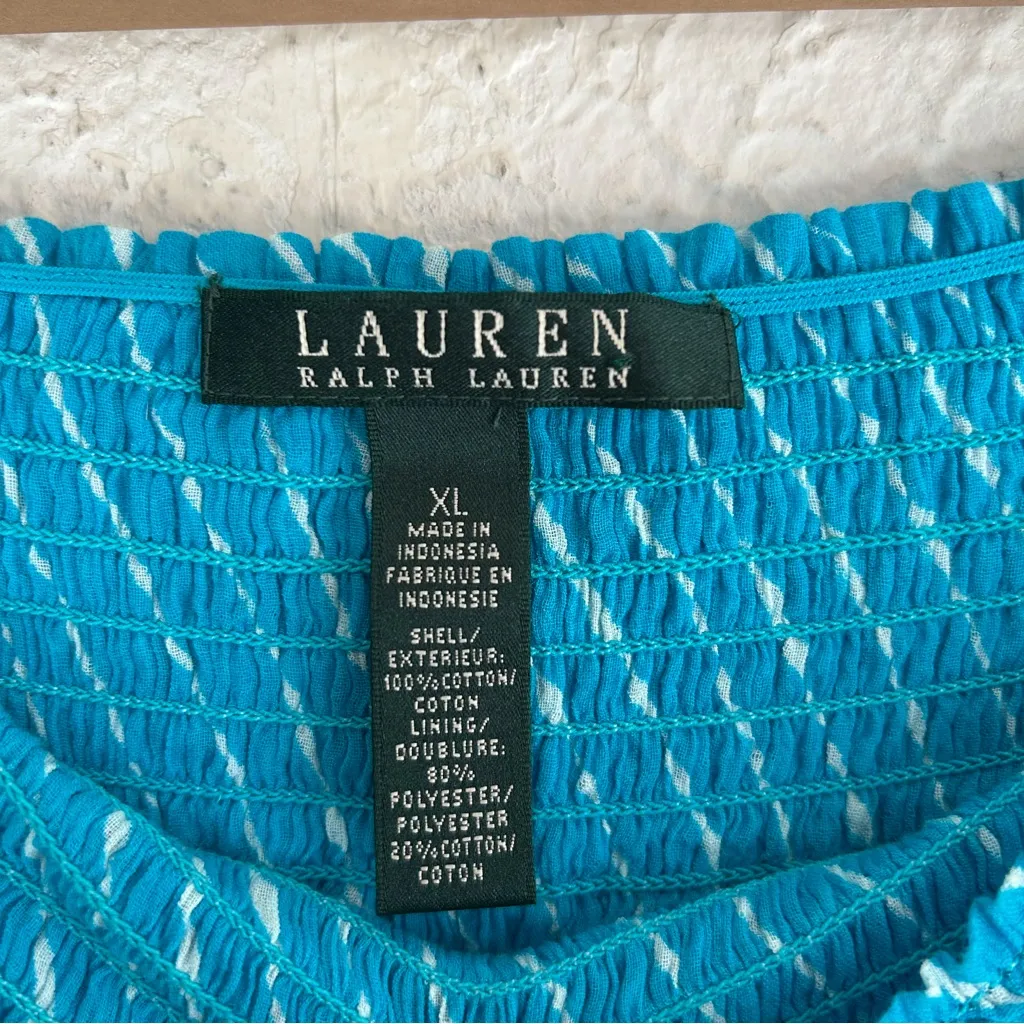 Lauren Ralph Lauren Tiered Maxi Skirt XL Coastal Boho Smocked Aqua Blue - Image 3