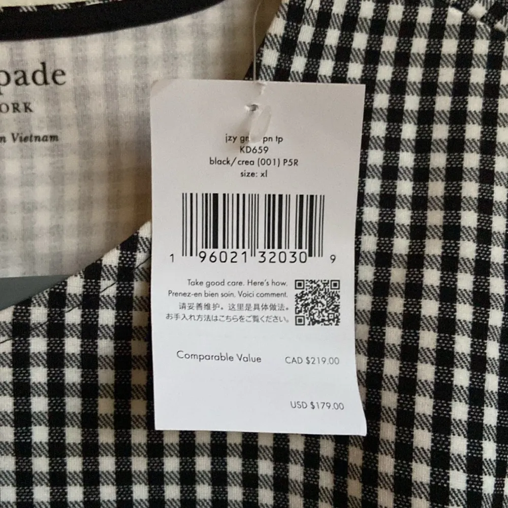 Kate Spade Jazzy Gingham Scallop Ponte Top (Sz XL) Black & White Check NWT - Image 7