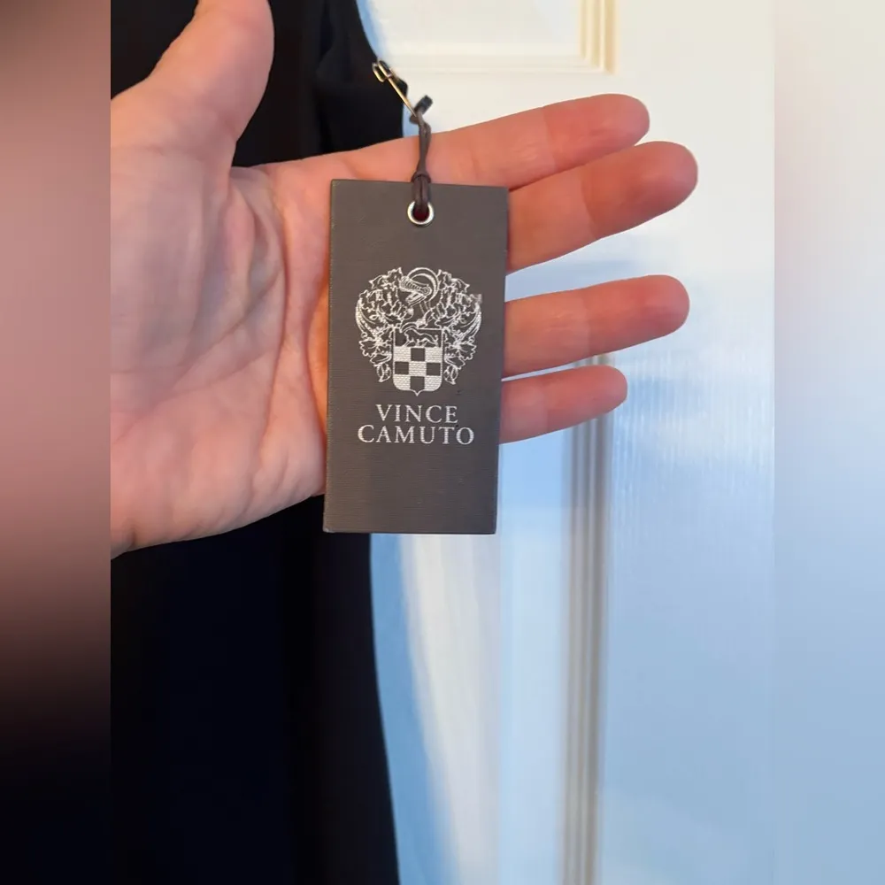 NWT Vince Camuto Elegant BLACK V-Neck Sequin Hem Sheath Dress, Size 2 - Image 4