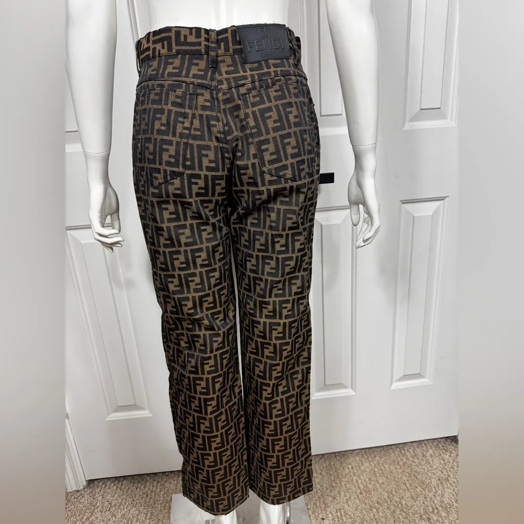 FENDI Vintage FF Zucca Monogram High Rise Straight Leg Pants Size Medium - Image 10
