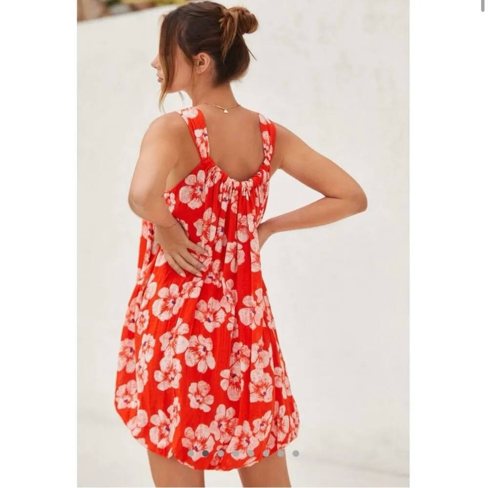By Anthropologie Gauze Bubble Hem Red Floral Dress L - Image 3