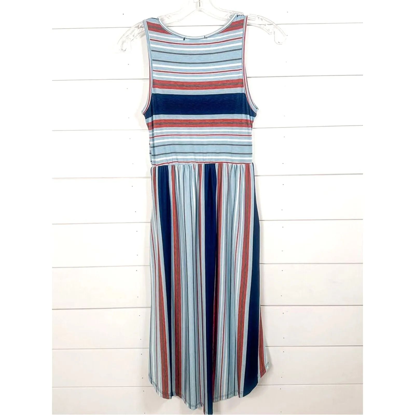 New Eloges Women's Sleeveless Striped Knit Pullover Tank Dress Multicolor Small Blue - Image 11