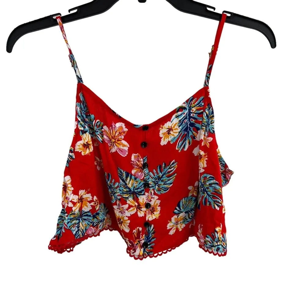 Sadie & Sage Womens Floral Crochet Trim Crop Top Medium New - Image 2