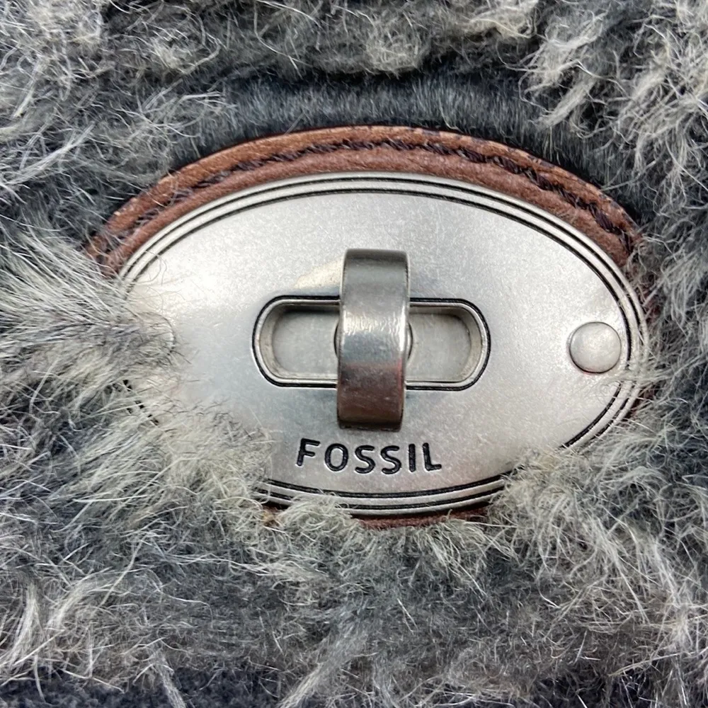 Fossil Maddox Small Workbag Brown Faux Fur Leather Crossbody - Image 5