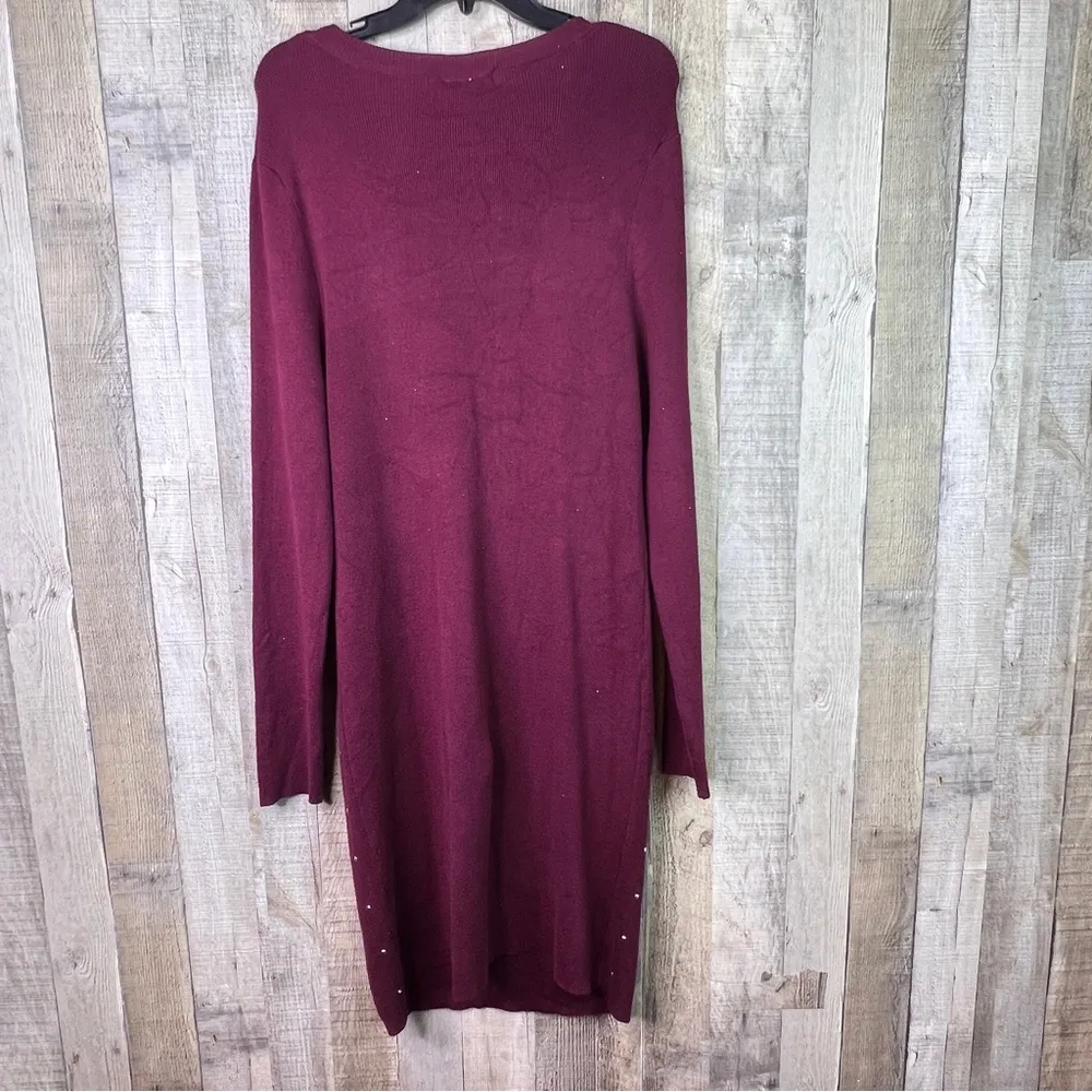 Planet Gold Plus 3X Silver Studded Ribbed Crewneck Maroon Sweater Dress - Image 3